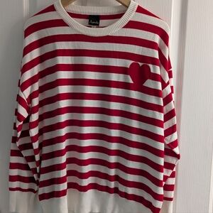Red and White Striped Heart Sweater